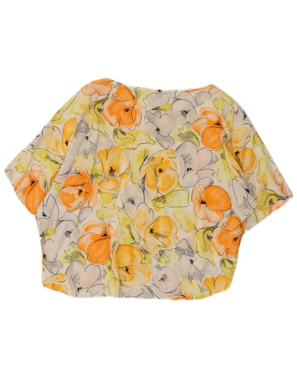 Vintage γυναικεία υπερμεγέθη μπλούζα τοπ UK 14 Medium Yellow Floral Viscose