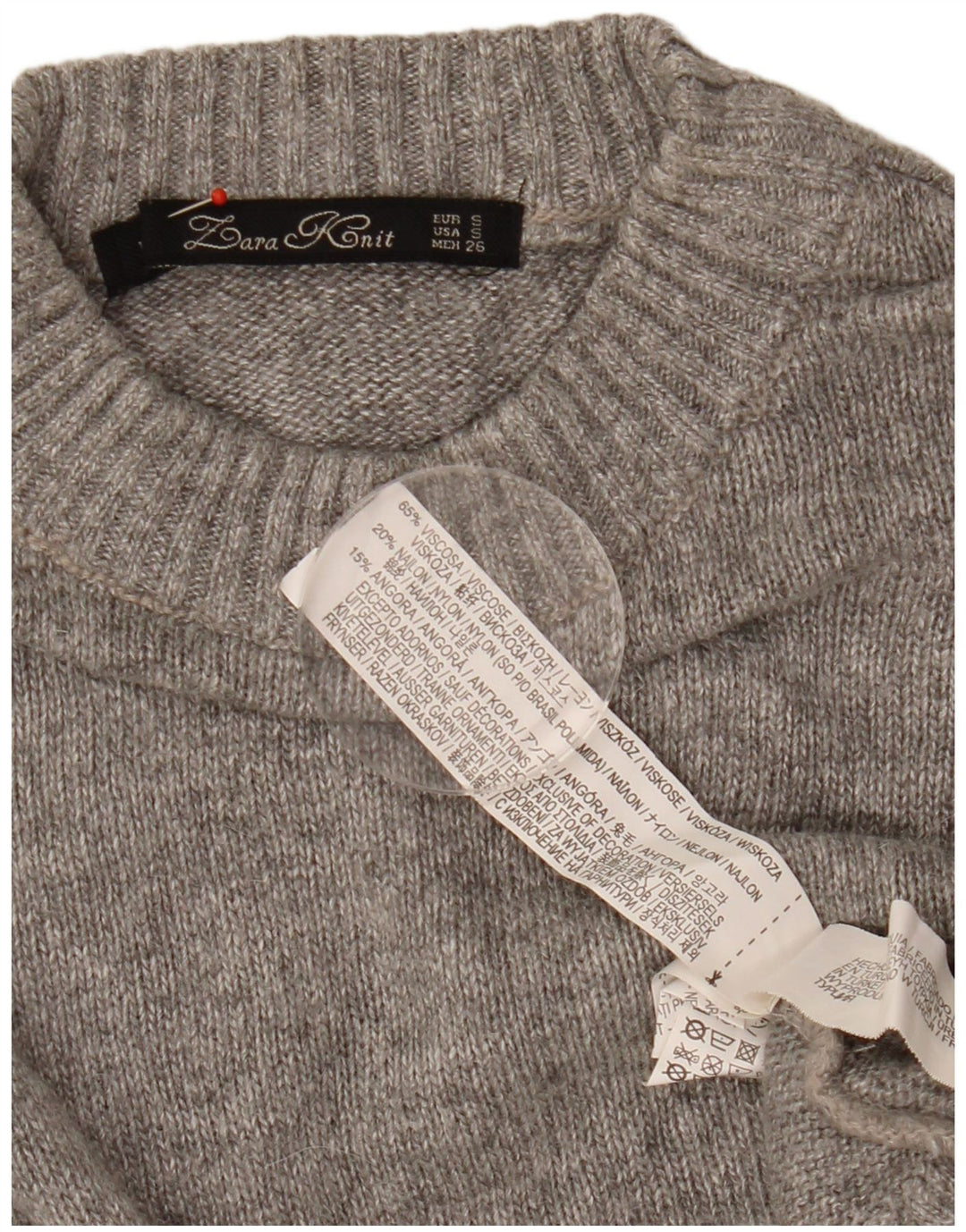 Zara Γυναικείο πουλόβερ με λαιμόκοψη UK 10 Small Grey Viscose
