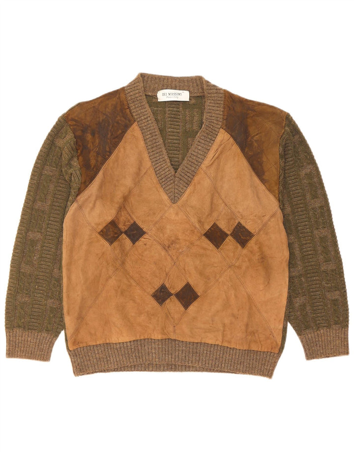 Ανδρικό πουλόβερ Dei Massimi με V λαιμόκοψη IT 48 Medium Khaki Argyle/Diamond