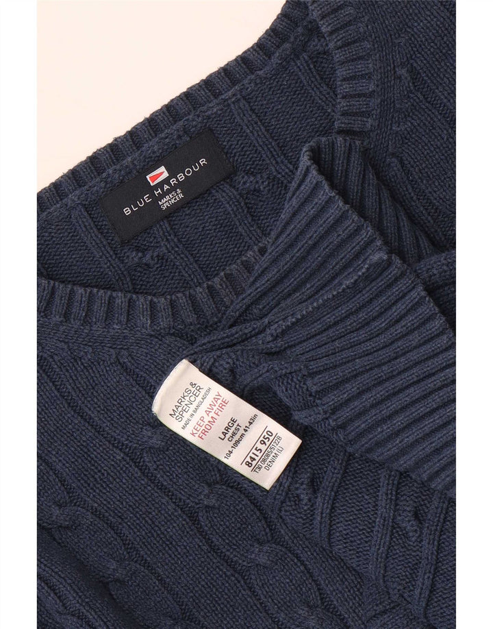 Marks & Spencer Ανδρικό μπλε πουλόβερ με λαιμόκοψη Harbor Crew Large Navy Blue