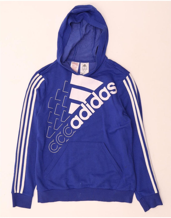 ADIDAS Boys Graphic Hoodie Jumper 13-14 Years Blue Cotton