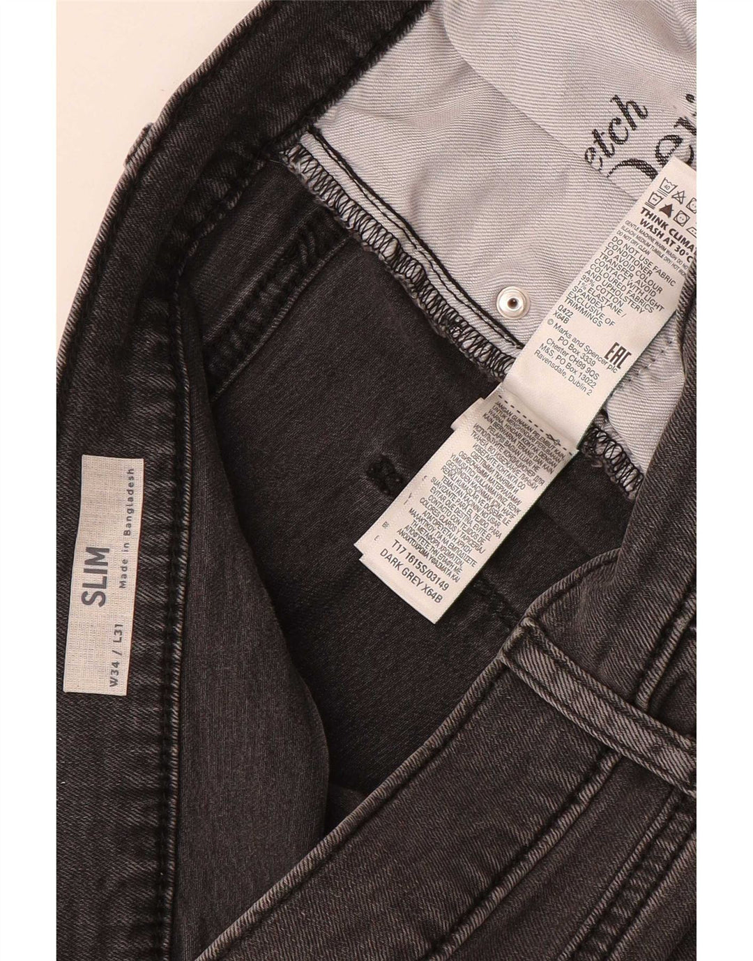 Marks & Spencer Ανδρικό Slim Jeans W34 L31 Γκρι βαμβακερό