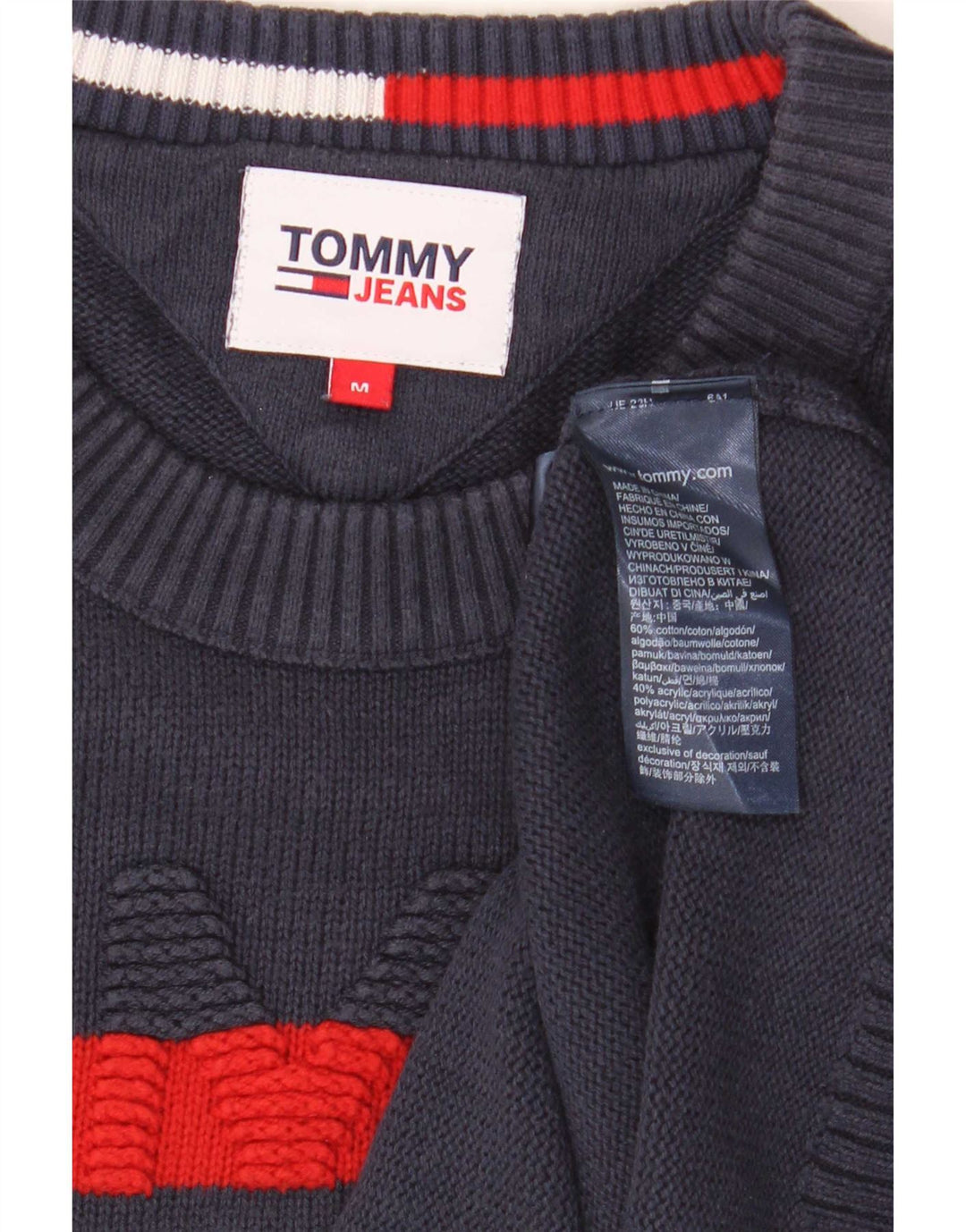 Ανδρικό πουλόβερ με λαιμόκοψη Tommy Hilfiger, Βαμβακερό μεσαίο ναυτικό