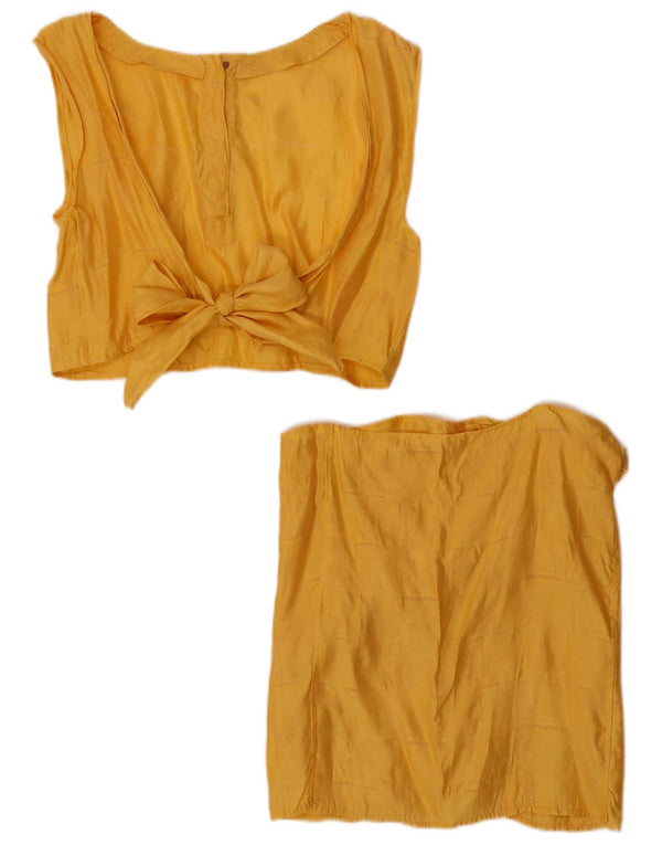 Vintage Γυναικεία Crop 2 Piece Set Skirt UK 12 Medium W30 Yellow