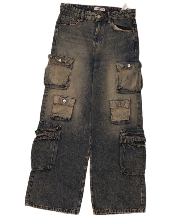 Pull & Bear Womens Cargo Loose Jeans EU 36 XS W26 L30 Navy Blue Cotton