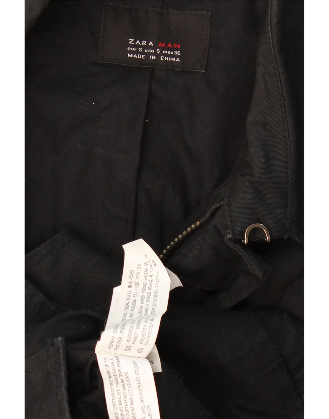 ZARA Ανδρική καμπαρντίνα UK 36 Small Black Cotton