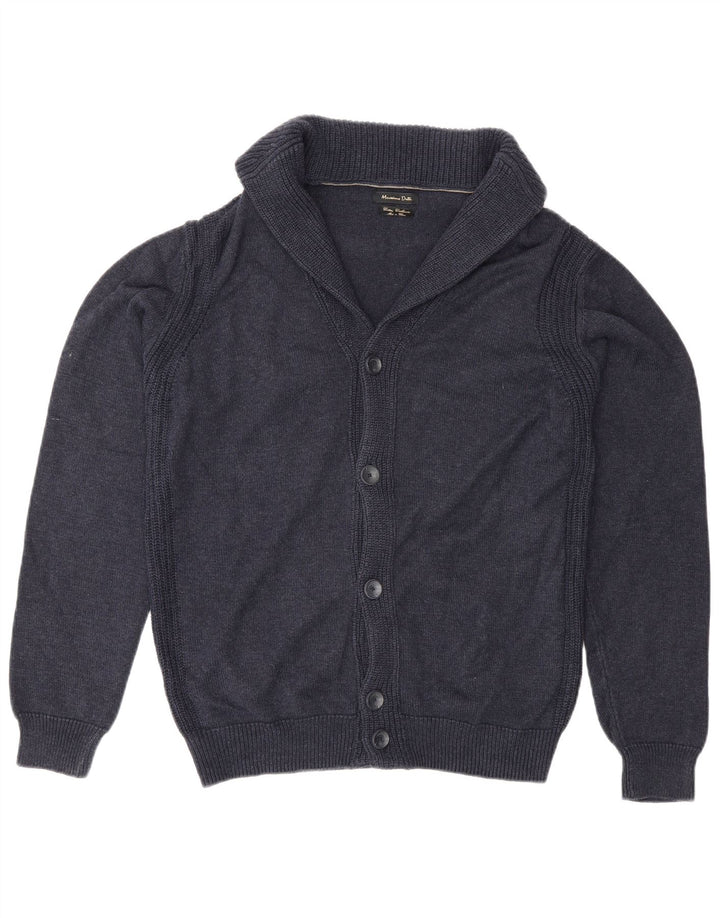 Ανδρικό πουλόβερ ζακέτα Massimo Dutti, μεσαίο μπλε βαμβακερό