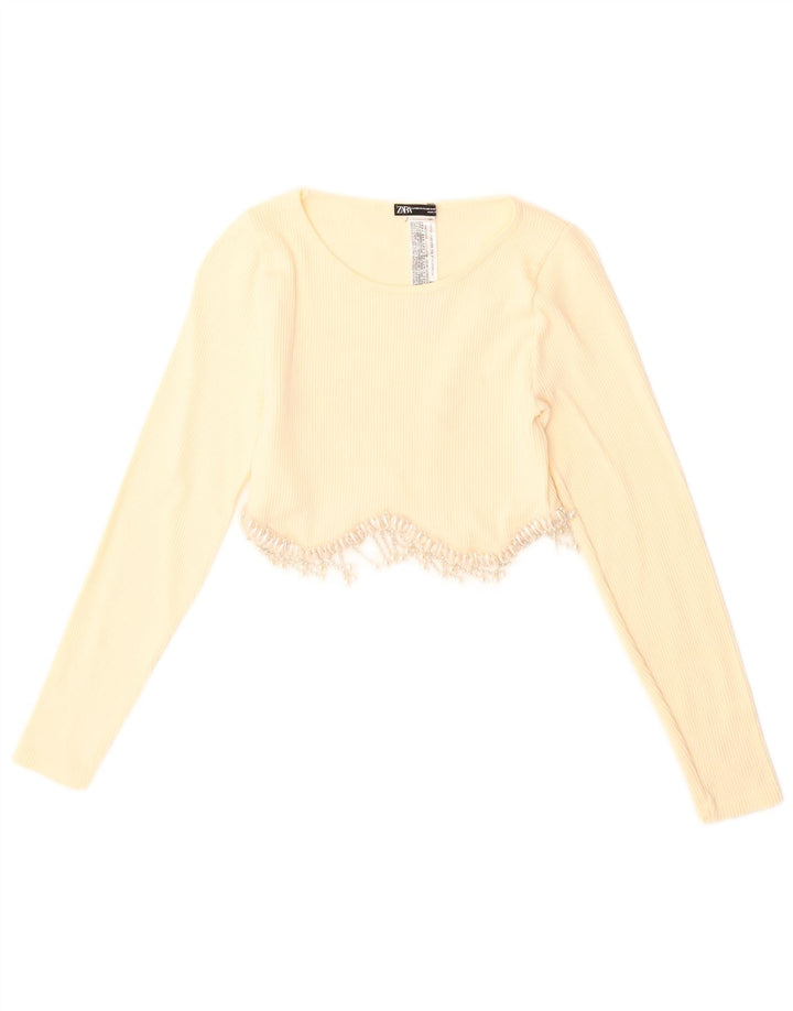 Zara Womens Crop Top Long Sleeve UK 4 XS Yellow Polyamide