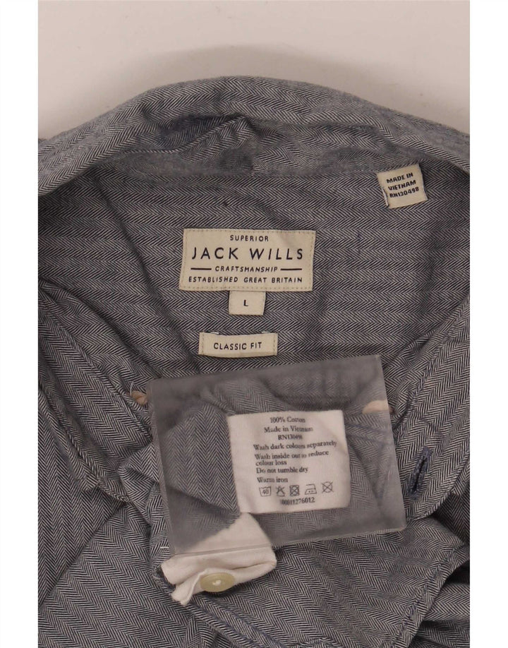 Jack Wills Ανδρικό πουκάμισο Classic Fit μεγάλο μπλε βαμβακερό ψαροκόκαλο