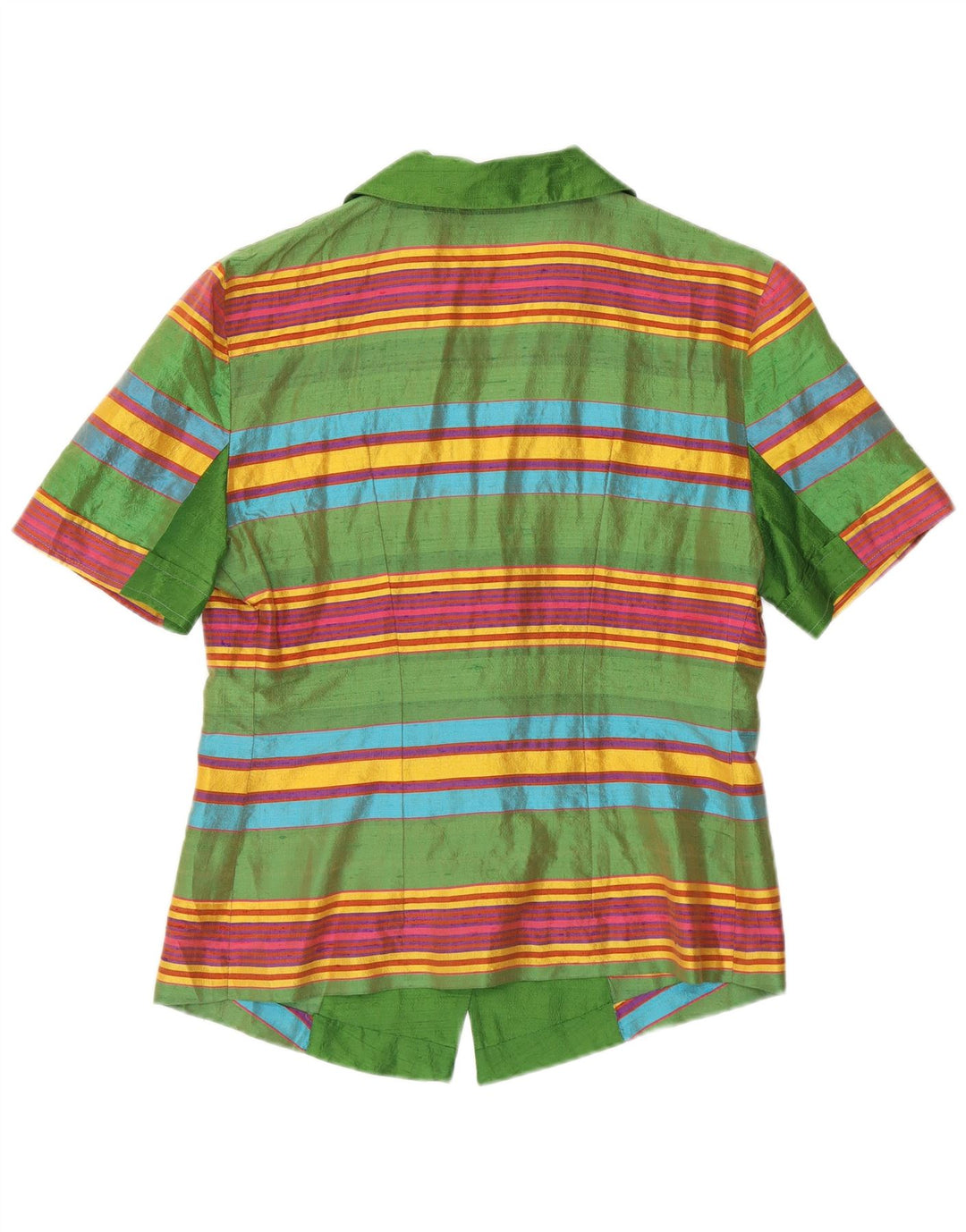 VINTAGE Γυναικεία Ζακέτα με κοντό μανίκι UK 12 μεσαία πράσινη ριγέ ρετρό