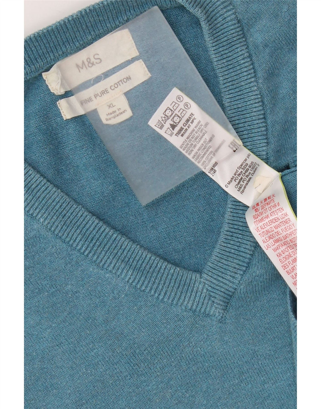 Ανδρικό πουλόβερ Marks & Spencer με V λαιμόκοψη XL Μπλε βαμβακερό