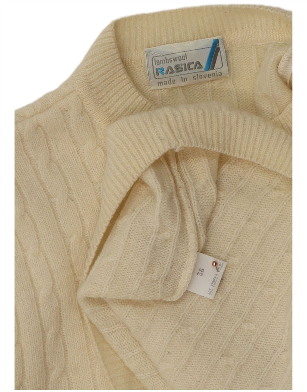 Rasica γυναικείο πουλόβερ με λαιμόκοψη EU 38 Medium Off White Lambswool