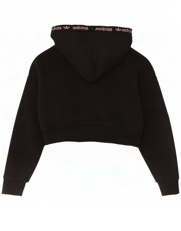Adidas Γυναικεία Crop Graphic Oversized Hoodie Jumper UK 8 Μικρό μαύρο βαμβακερό