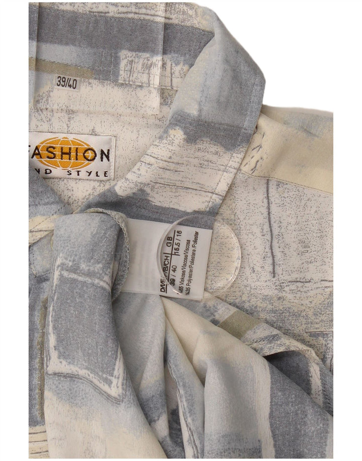 VINTAGE Mens Shirt Size 15.5/16 39/40 Medium Blue Geometric Viscose
