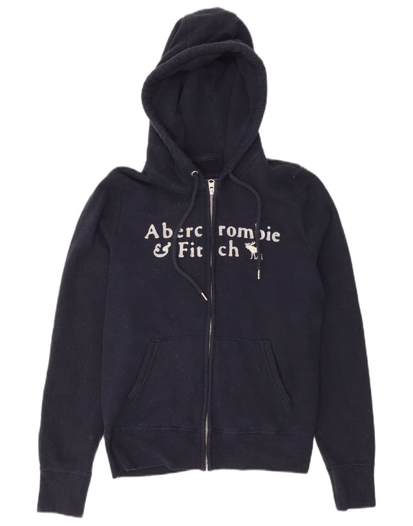 Abercrombie & Fitch Womens Graphic Zip Hoodie Sweater UK 16 Large Navy Blue