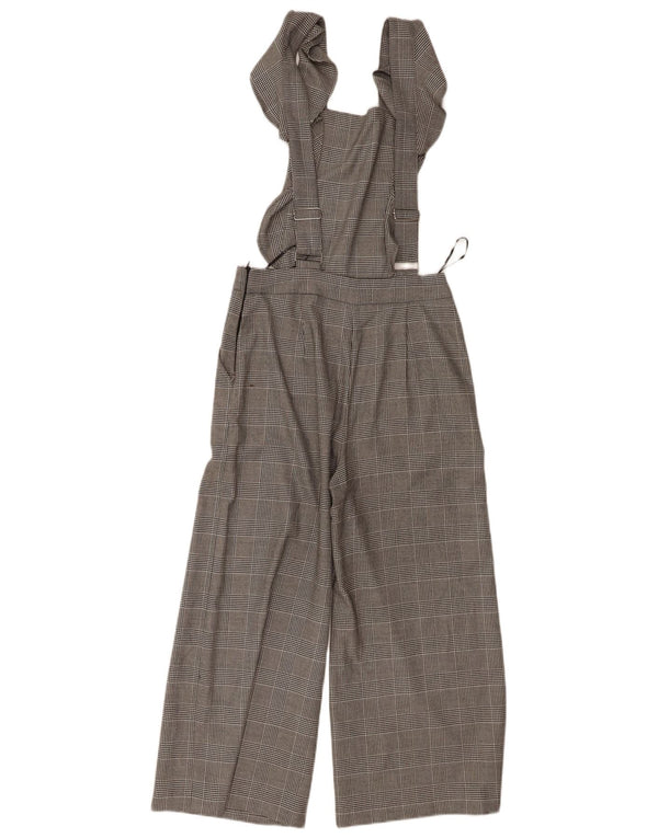 ZARA Womens Wide Leg Crop Dungarees Trousers XS W24 L23 Grey Check