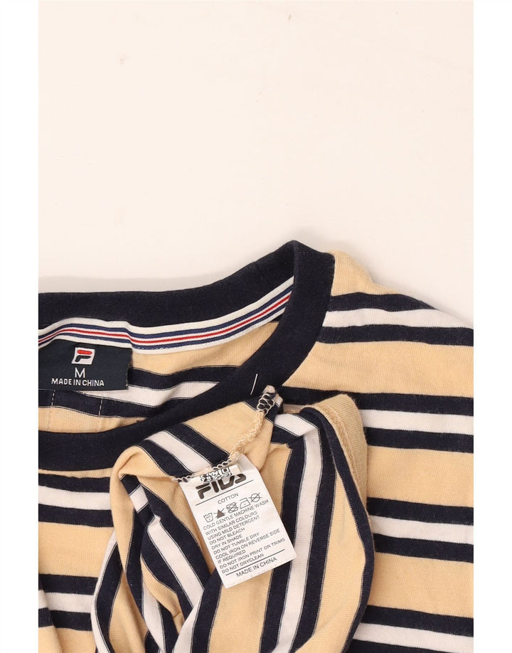 Ανδρικό γραφικό T-Shirt Fila Top Βαμβακερό μεσαίο κίτρινο ριγέ