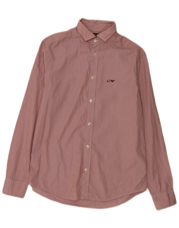 Armani Jeans Mens Shirt XL Burgundy Striped Cotton