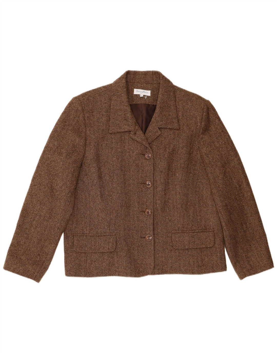 Penny Plain Γυναικείο μπουφάν blazer UK 20 2XL Καφέ μαλλί ψαροκόκαλο