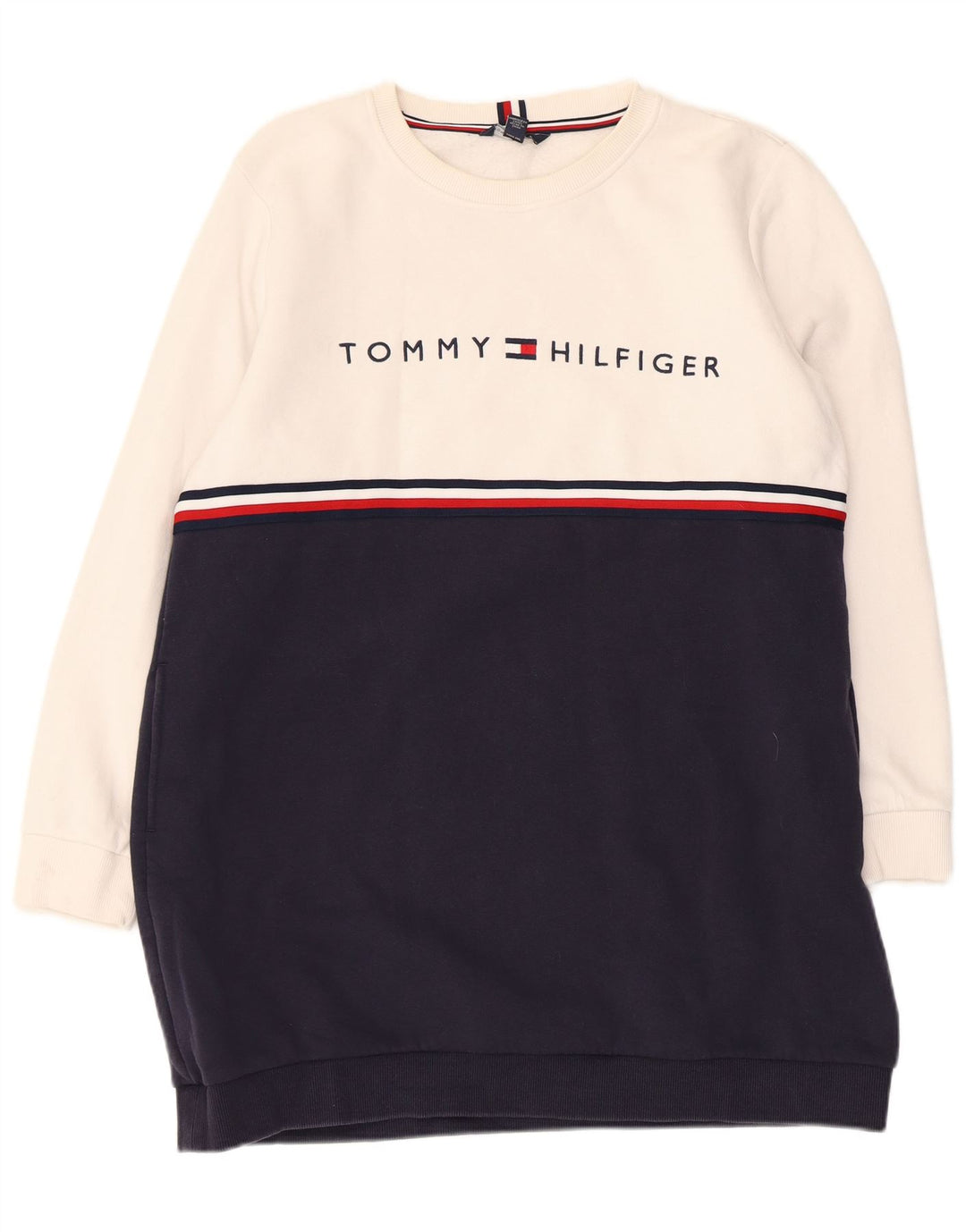 TOMMY HILFIGER Γυναικείο γραφικό φόρεμα UK 16 Large White Colourblock