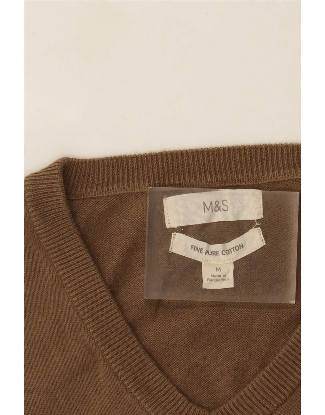 Marks & Spencer Ανδρικό πουλόβερ με λαιμόκοψη σε μεσαίο καφέ βαμβακερό