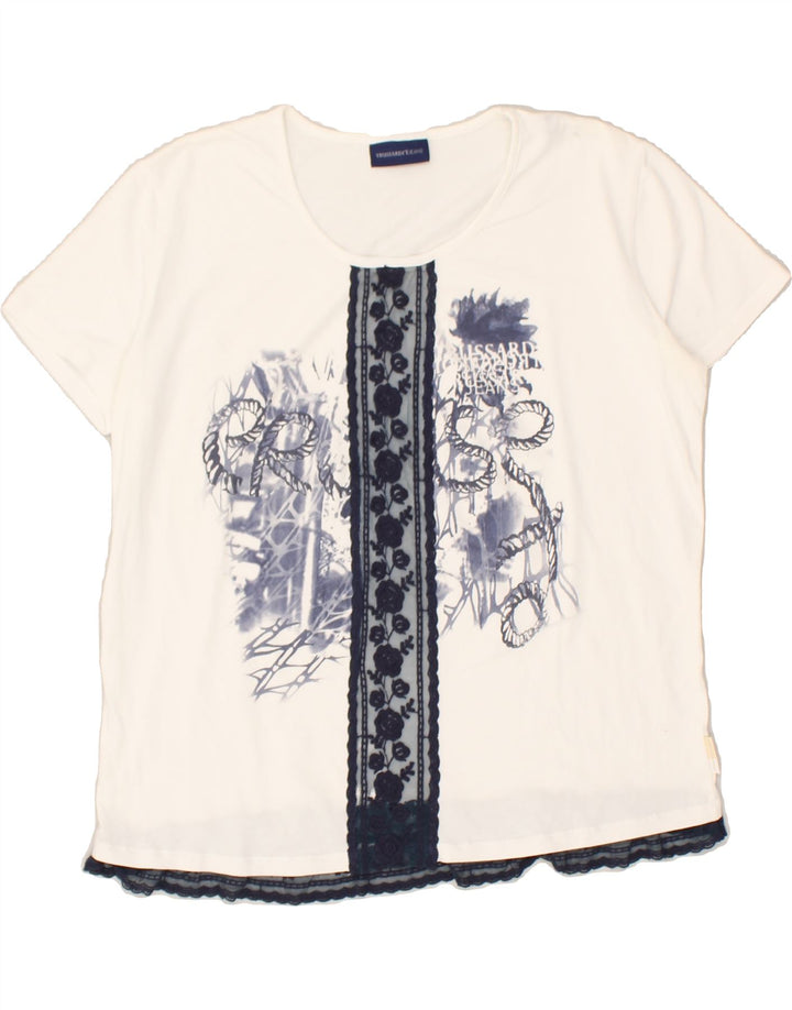 TRUSSARDI Womens Graphic T-Shirt Top UK 18 XL White | Vintage Trussardi | Thrift | Second-Hand Trussardi | Used Clothing | Messina Hembry 
