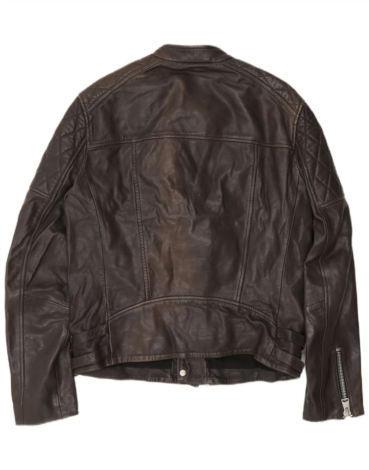 All Saints Mens Δερμάτινο Biker Jacket UK 40 Large Black Leather