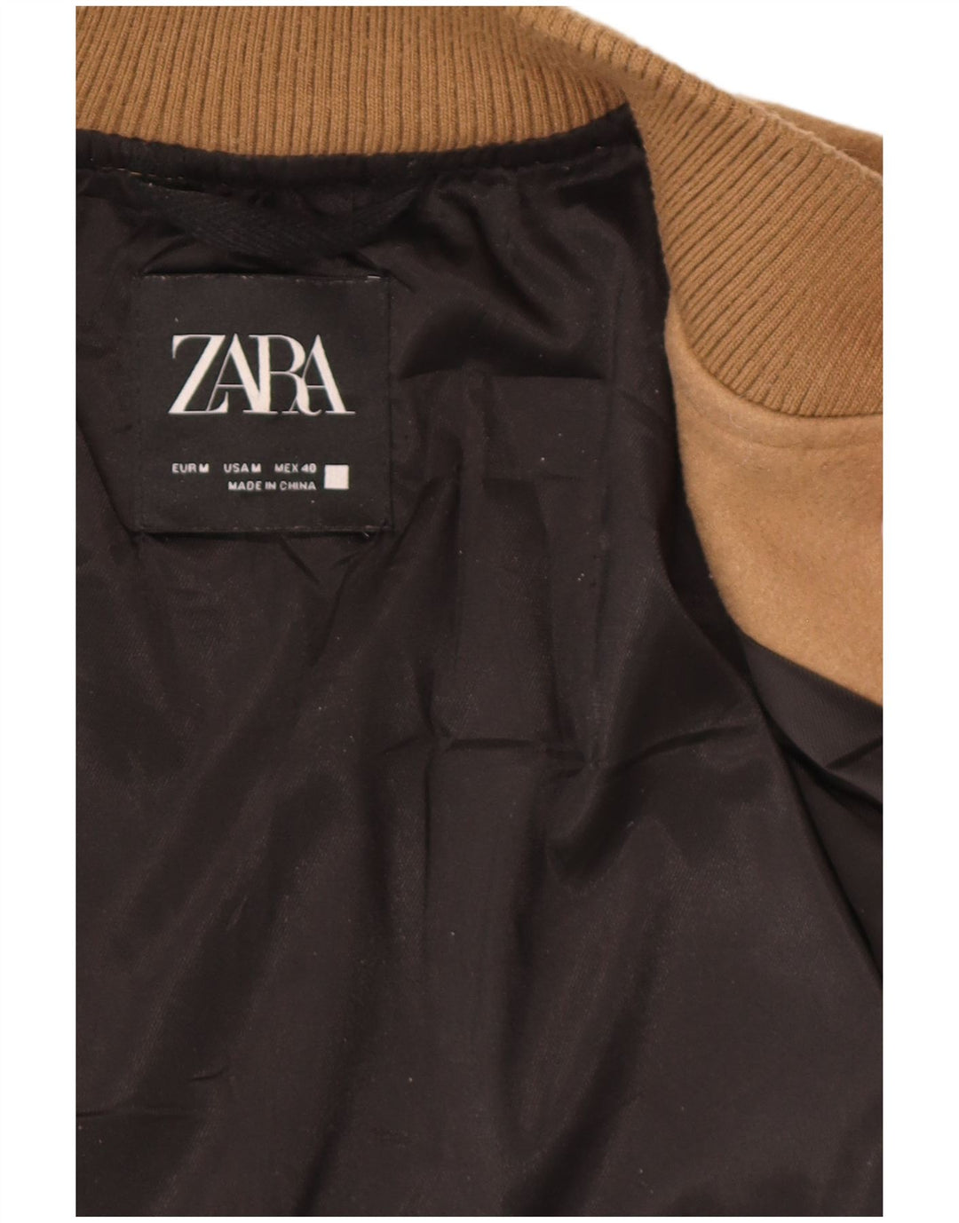 Zara Mens Bomber Jacket UK 38 Medium Brown Polyester