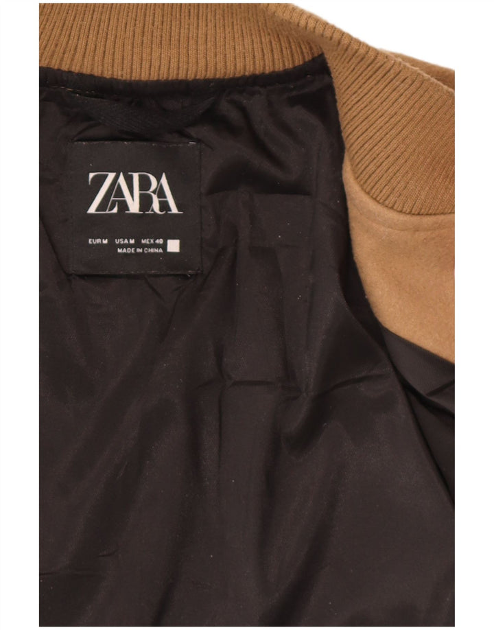 Zara Mens Bomber Jacket UK 38 Medium Brown Polyester