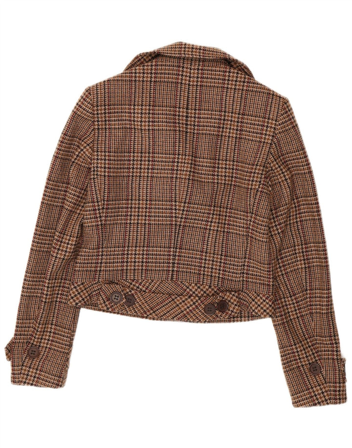 Γυναικείο παλτό Mexx Crop Pea UK 14 μεγάλο καφέ Houndstooth παρθένο μαλλί