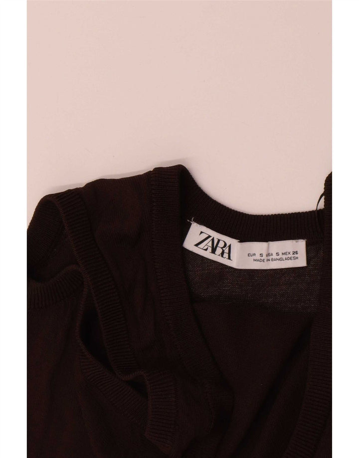 Zara Γυναικείο Γιλέκο Τοπ UK 8 Μικρή Καφέ Βισκόζη