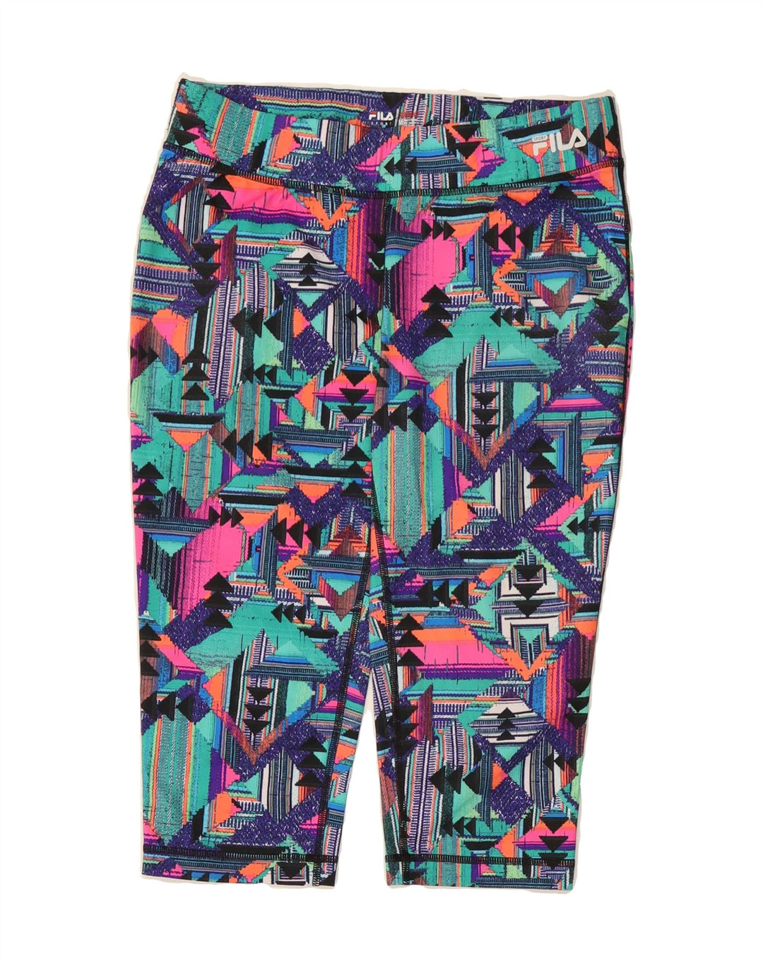 FILA Womens Capri Leggings UK 14 Medium Multicoloured Geometric Polyester Vintage Fila and Second-Hand Fila from Messina Hembry 
