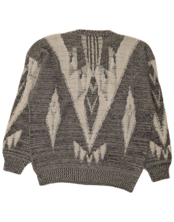 Vintage γυναικείο πουλόβερ με λαιμόκαυστο IT 50 XL Γκρι γεωμετρικό πολυακρυλικό