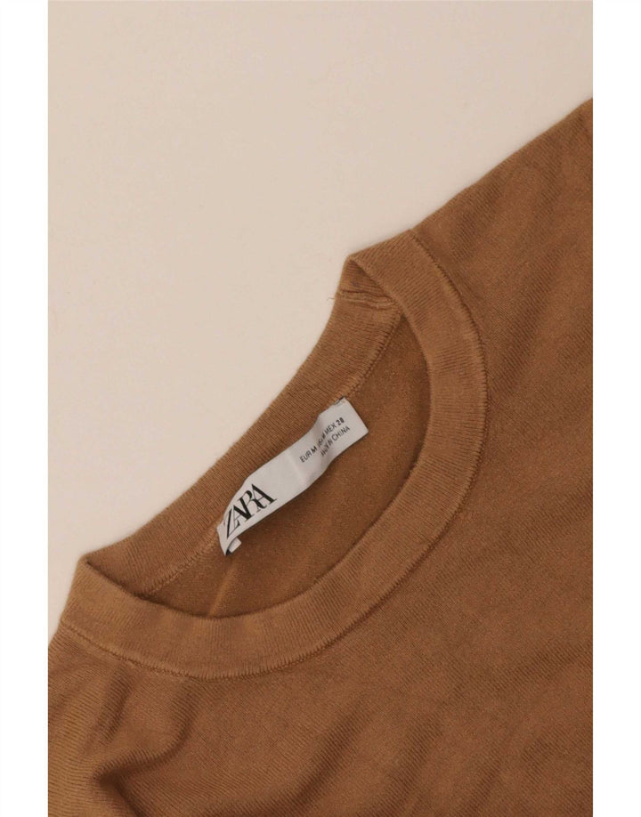 Zara Γυναικείο πουλόβερ με λαιμόκοψη UK 12 μεσαίου καφέ