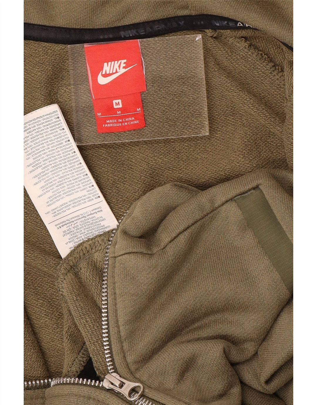 Ανδρικό πουλόβερ Nike με φερμουάρ με κουκούλα, μεσαίο βαμβακερό χακί