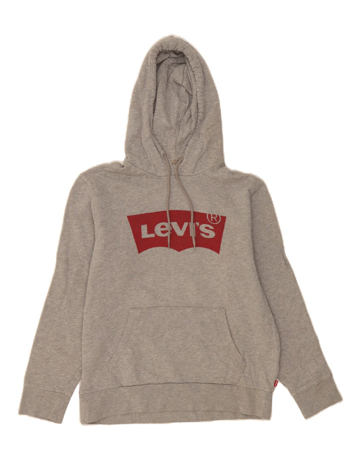 LEVI'S Womens Graphic Hoodie Jumper UK 14 Medium Grey Cotton Vintage Levi's and Second-Hand Levi's from Messina Hembry 