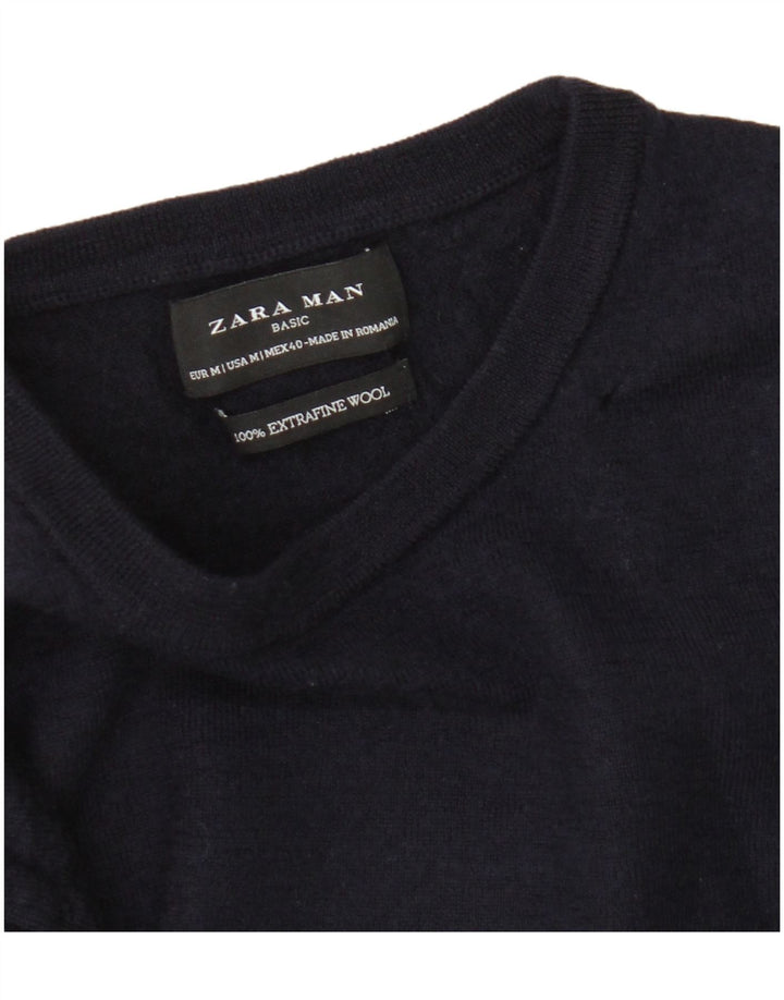 Zara Ανδρικό πουλόβερ με λαιμόκοψη μεσαίου μπλε μαλλί