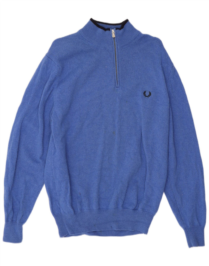Fred Perry Ανδρικό πουλόβερ με φερμουάρ, μεσαίο μπλε μαλλί