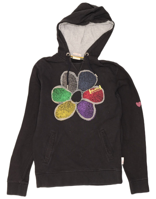 Γκουρού Γυναικείο Γραφικό Hoodie Jumper UK 12 Medium Black Floral