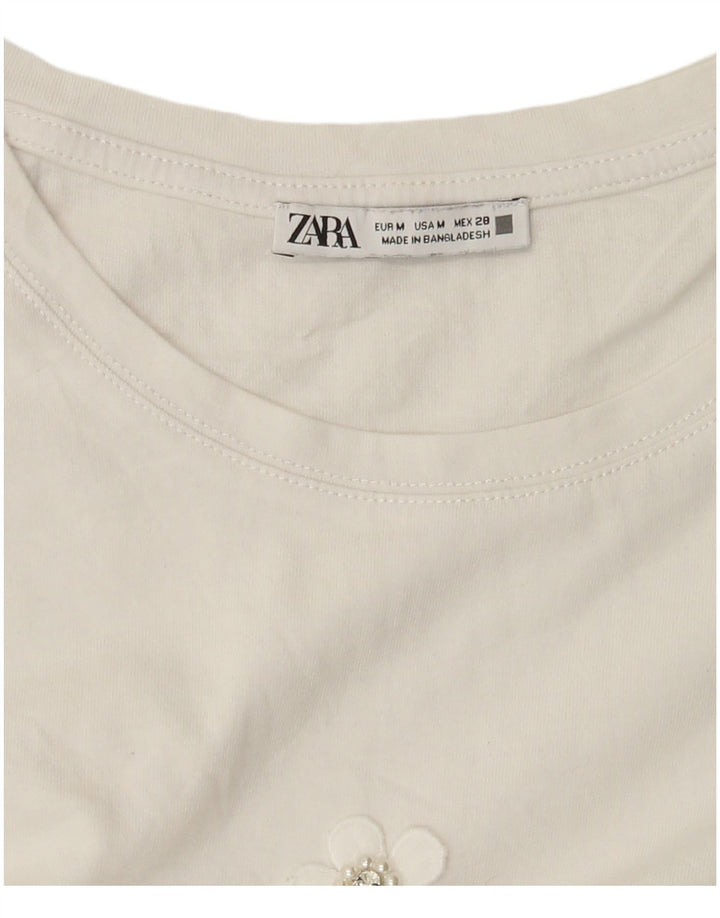 Zara Γυναικείο T-Shirt Top UK 14 Medium White Floral