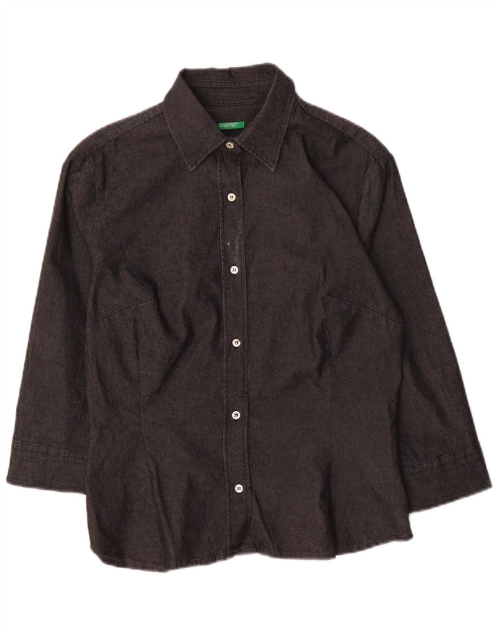 BENETTON Γυναικείο πουκάμισο 3/4 μανίκι UK 10 μικρό γκρι βαμβακερό