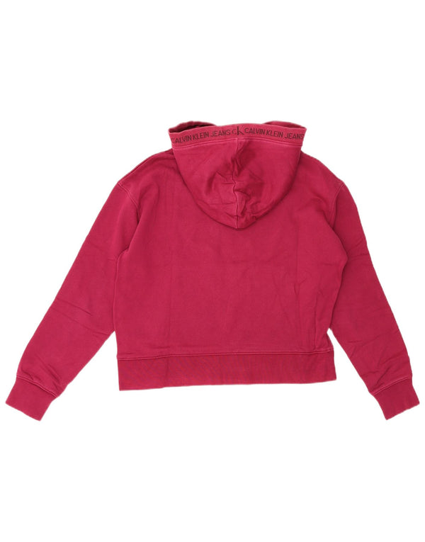Calvin Klein Jeans Womens Crop Hoodie Jumper UK 10 Small Burgundy
