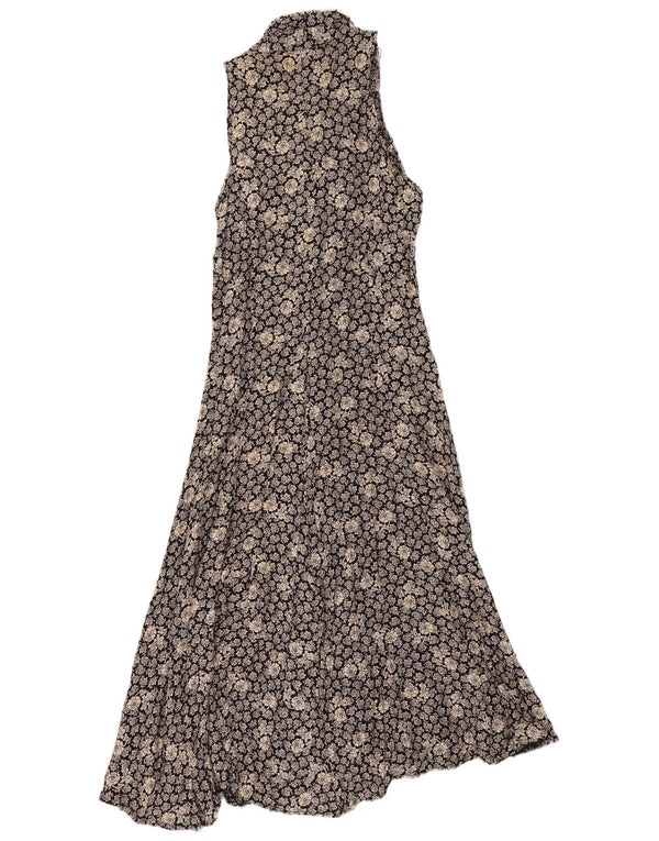 Vintage Γυναικείο Maxi Halter Φόρεμα UK 10 Small Black Floral Viscose