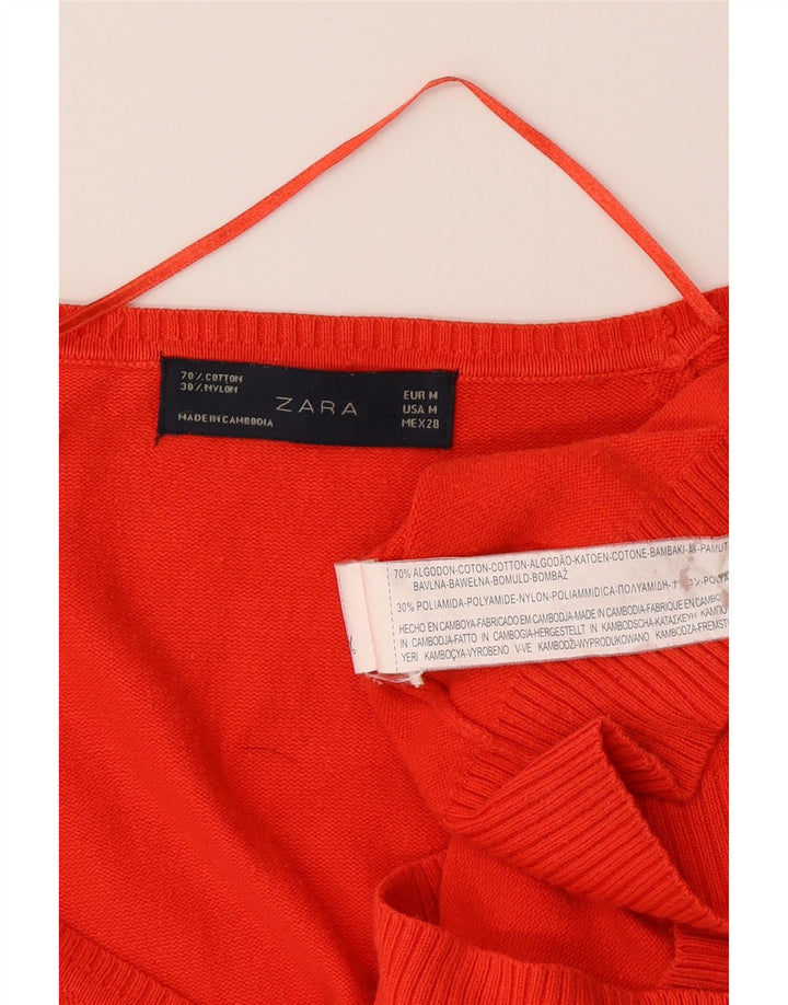 Zara Γυναικείο πουλόβερ ζακέτα UK 12 μεσαίο κόκκινο βαμβακερό