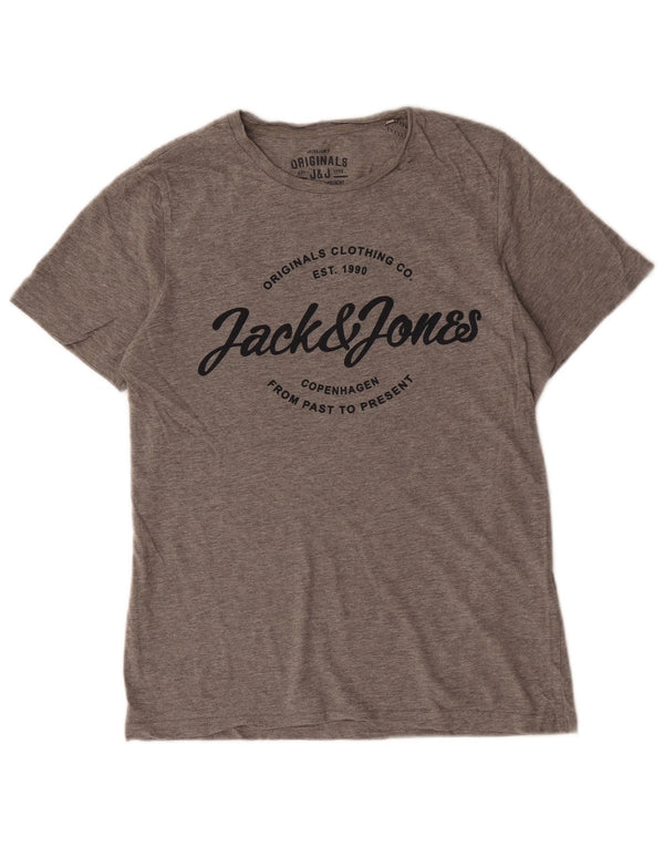 Jack & Jones Mens Graphic T-Shirt Top Medium Grey Cotton