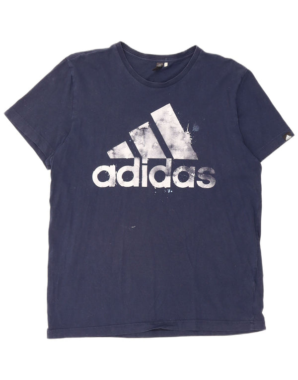 Ανδρικό γραφικό T-Shirt Adidas Top Large Navy Blue από βαμβάκι