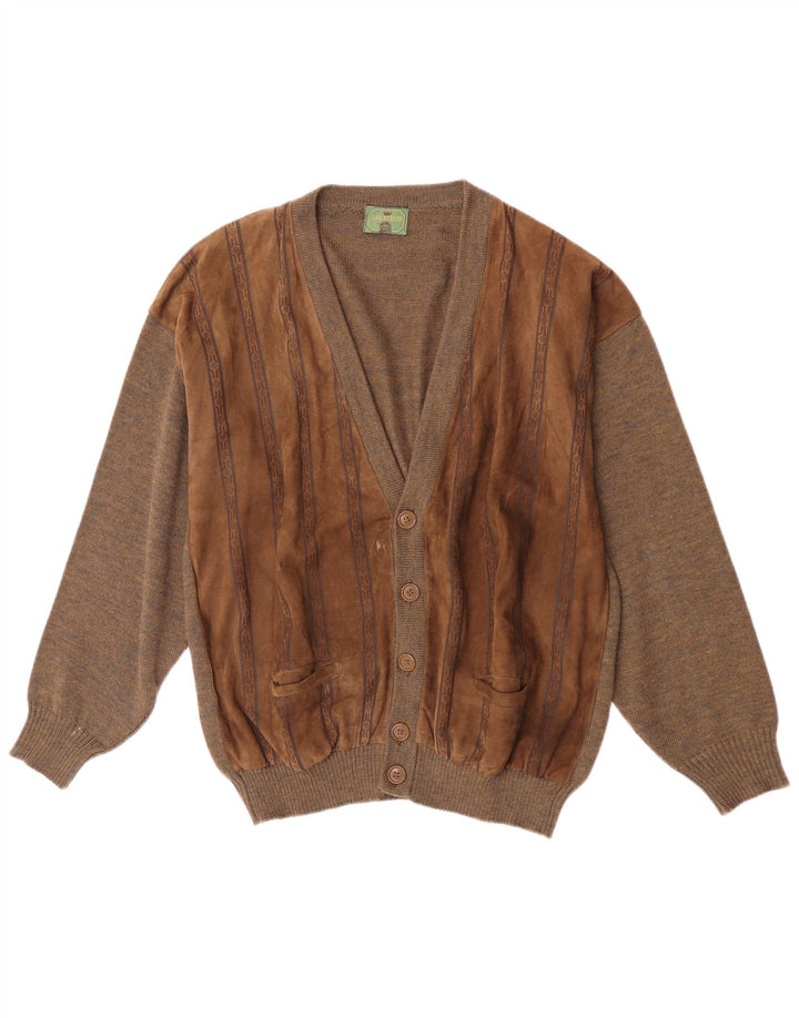 Vintage Ανδρικό Suede Ζακέτα πουλόβερ Μεγάλο Καφέ Γεωμετρικό Μαλλί