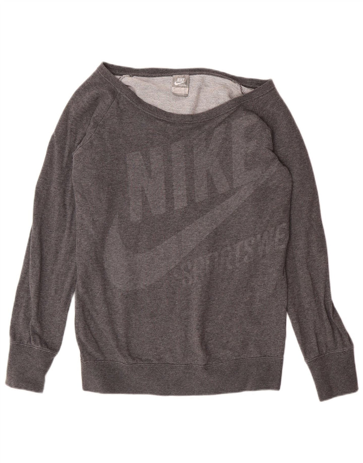 Γυναικείο φούτερ Nike Graphic Off Shoulder Jumper UK 12 Μεσαίο γκρι βαμβακερό