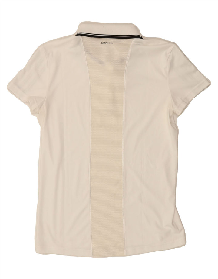 ADIDAS Womens Polo Shirt UK 14 Medium White Polyester Vintage Adidas and Second-Hand Adidas from Messina Hembry 
