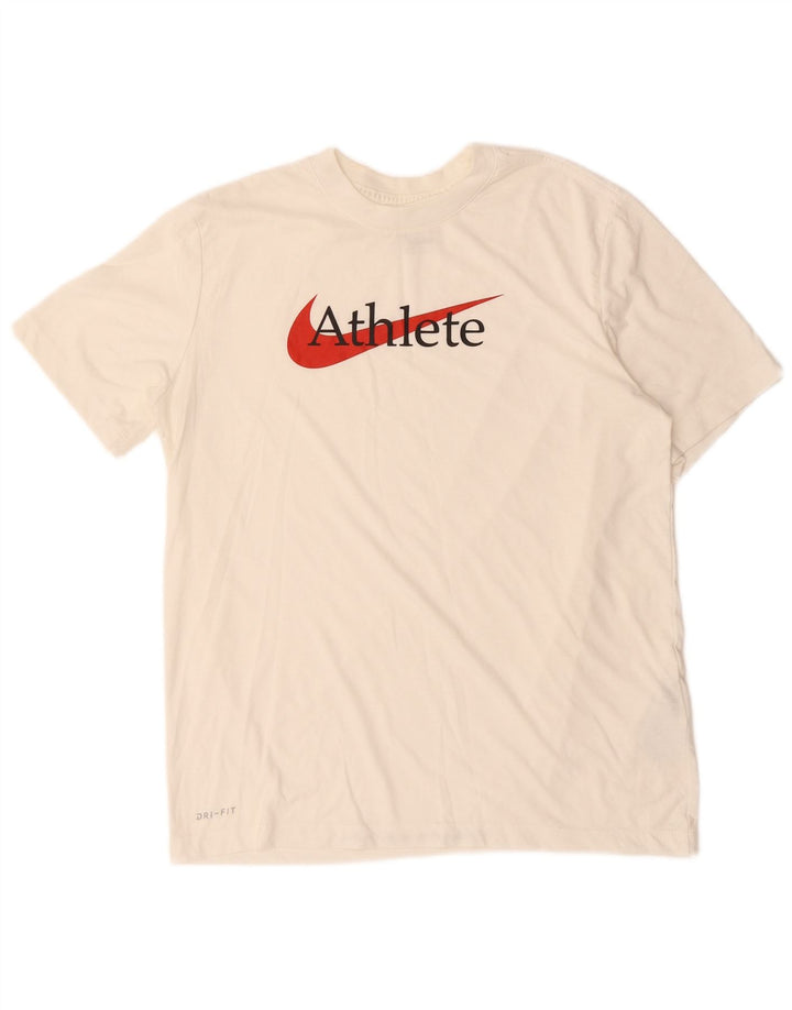 Ανδρικό γραφικό μπλουζάκι NIKE Dri Fit, μεσαίο λευκό βαμβακερό
